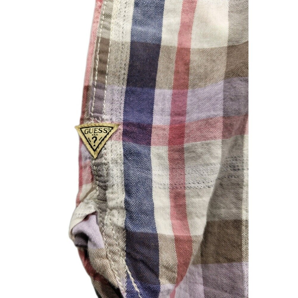 GUESS Men's Slim Fit Short Sleeve Plaid Shirt - Multicolor (Blue/Pink/Gray) - Picture 3 of 14